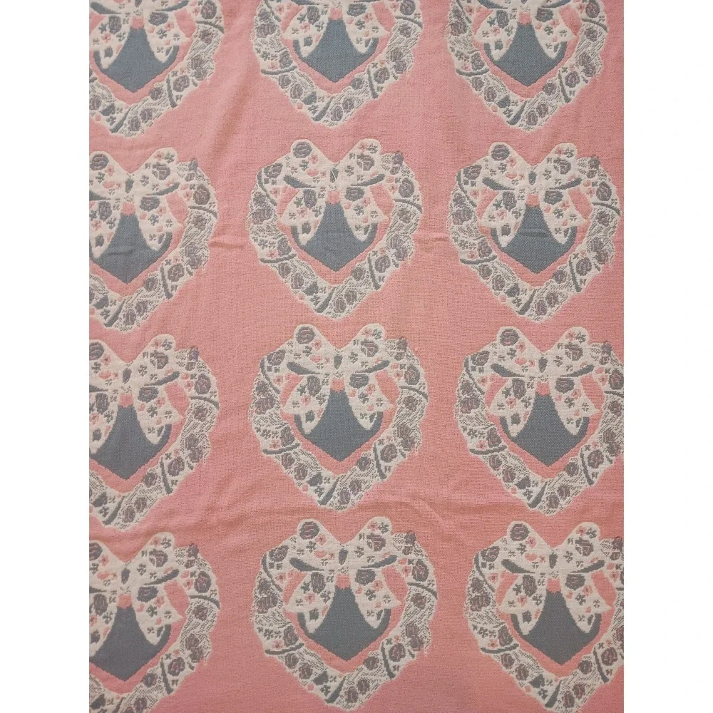 Vtg Granny Knit Cottage Chic Heart Wreath Blanket Reverse 65 x 44